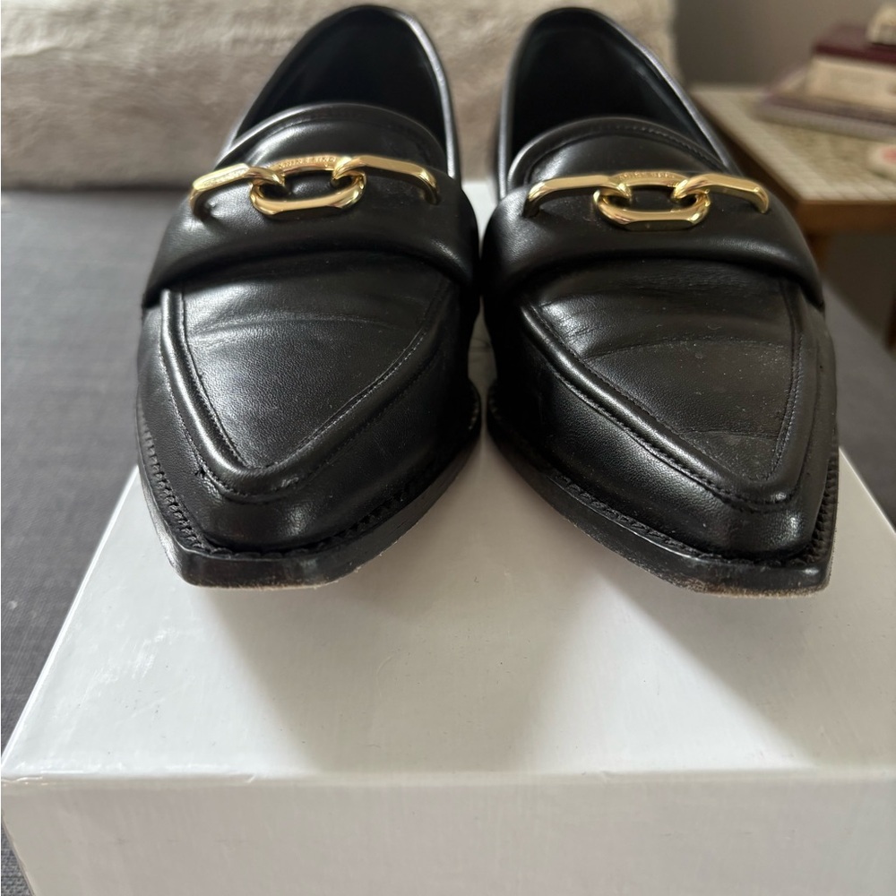 Anine Bing Black Loafers with Gold Detail